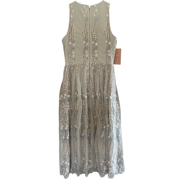 BHLDN Parsons Dress Midi Sz 6 Light Gray Floral Embroidered Mesh Fairy Wedding - Picture 4 of 15